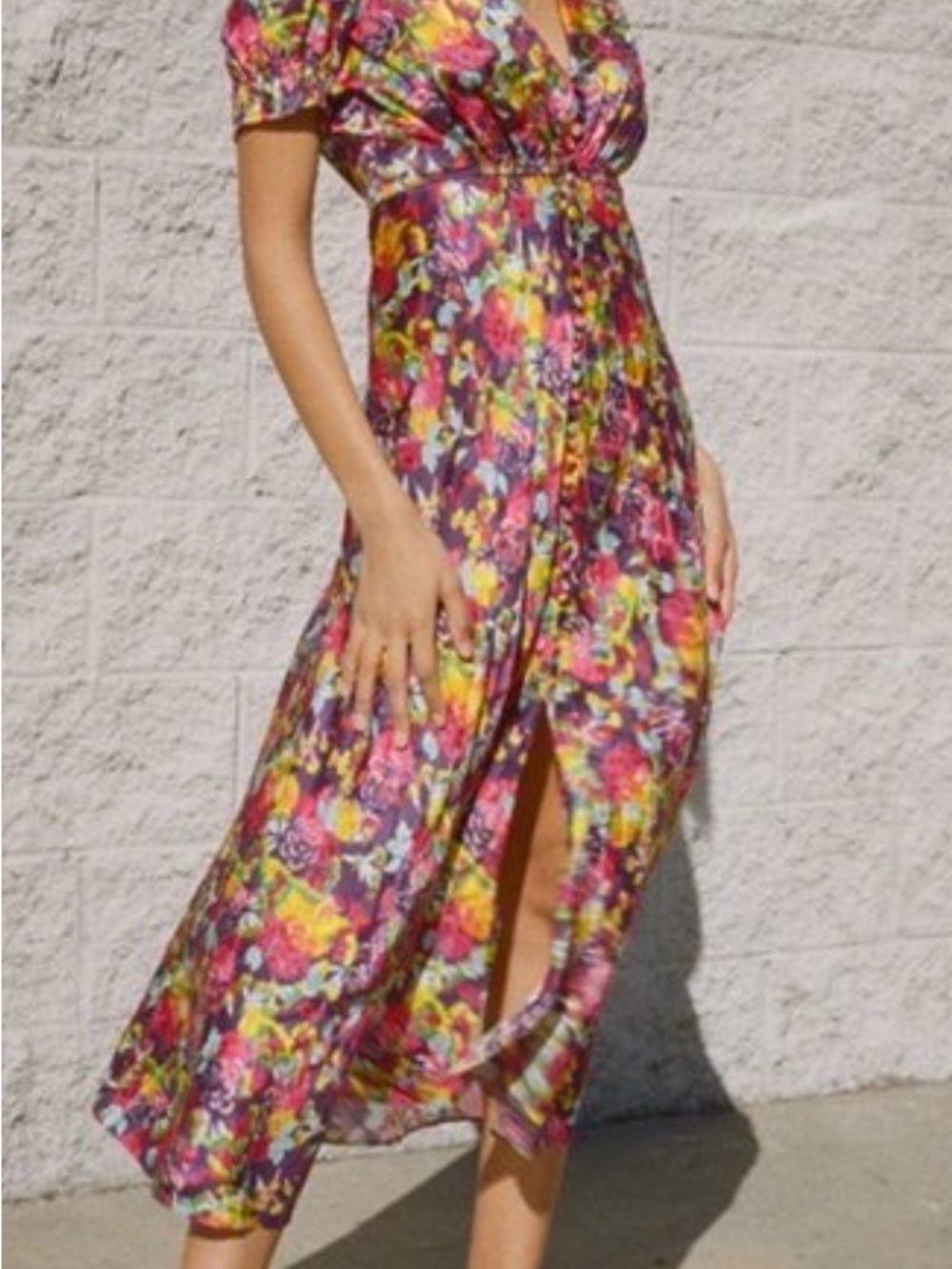 NWT Saloni Lea Silk Floral Midi Dress Camellia Size 4 stunnnnning